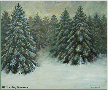 Stanley Roseman "Pines on a Wintry Day," 2009, oil on canvas, Collection of the artist.  Stanley Roseman