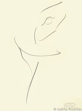 Drawing by Stanley Roseman of Paris Opera star dancer Elisabeth Platel, "Swan Lake," 1994, Pencil on paper, Collection of the artist.  Stanley Roseman 